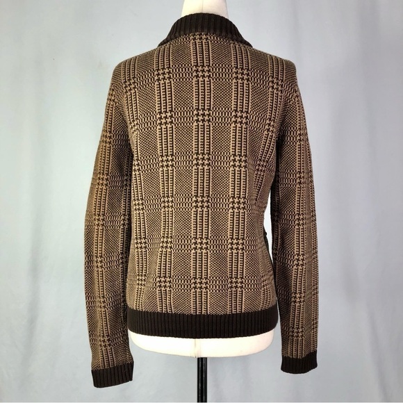 Lauren Ralph Lauren brown plaid zip front cotton sweater S - Picture 6 of 10